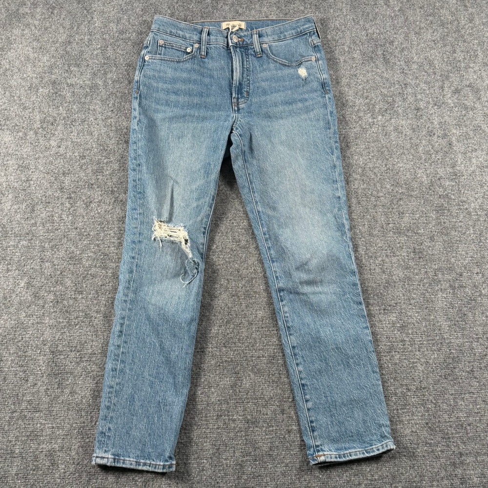 Madewell Perfect Vintage Jeans Womens 27 Blue Distressed Mid-Rise Straight Leg